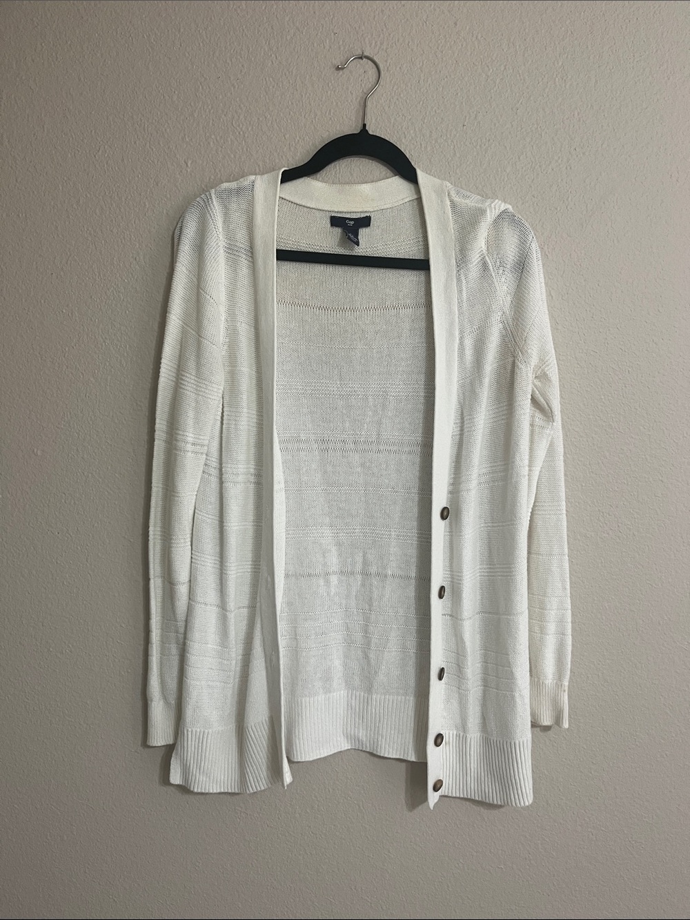 GAP White Open-Knit Button Cardigan